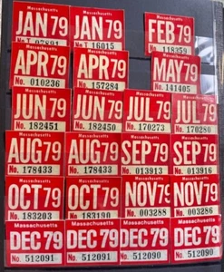 1979 Massachusetts Original unbenutzte Nummernschild Ablauf Aufkleber  - Bild 1 von 1