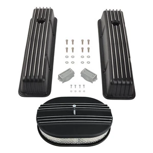 For 58-86 SBC Chevy 327 350 400 Aluminum Finned Tall Valve Cover+12" Air Cleaner - Bild 1 von 10