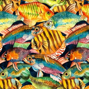 Fabric Fish Tropical 1/4 Yard KAUFMAN Cotton 71578 - Picture 1 of 1