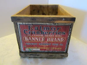 Caja de madera vintage Comedor Arándanos Papel Etiqueta Banner Marca Publicidad 17" W - Imagen 1 de 6