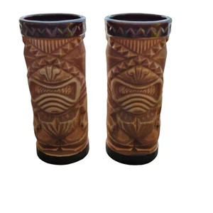 Vintage Set Of 2 Orchids Of Hawaii X-Eyes Tiki Mugs 6" Tall Made In Japan - Picture 1 of 9