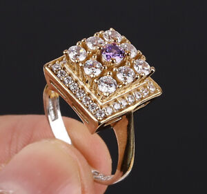 TURKISH SIMULATED AMETHYST .925 SILVER & BRONZE RING SIZE 9 #12494