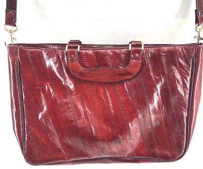 Cartera sin asas de piel de anguila sangre de buey forrada de cuero con correa bolso de hombro maletín años 80 Foto 1 de 4