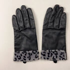 Merona black leather winter dress gloves leopard pattern cuff black gray
