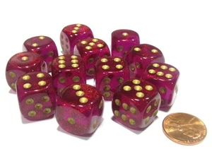 Borealis 16mm D6 Chessex Dice Block (12 Dice) - Magenta with Gold Pips - Picture 1 of 1