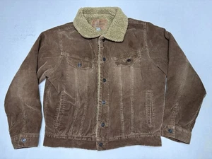 VTG Old Navy Blue Jean Corduroy Trucker Jacket Men's S Sherpa Lined Brown Y2K - Picture 1 of 9