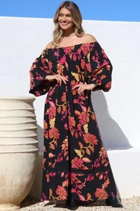 Tai Maxi Dress - On or Off Shoulder Dress with Matching Belt in Valerie Print - Picture 1 of 10
