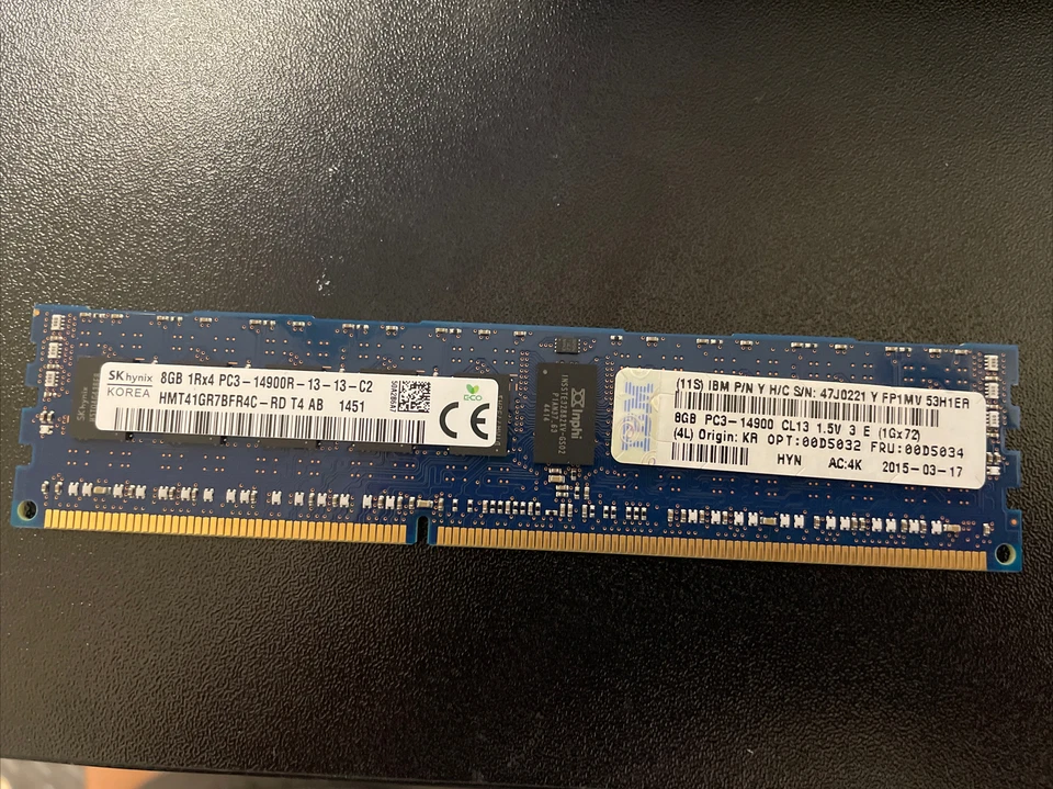 IBM 00D5032 8Gb (1x8Gb, 1.5v) PC3-14900 LP - Image 1 of 1