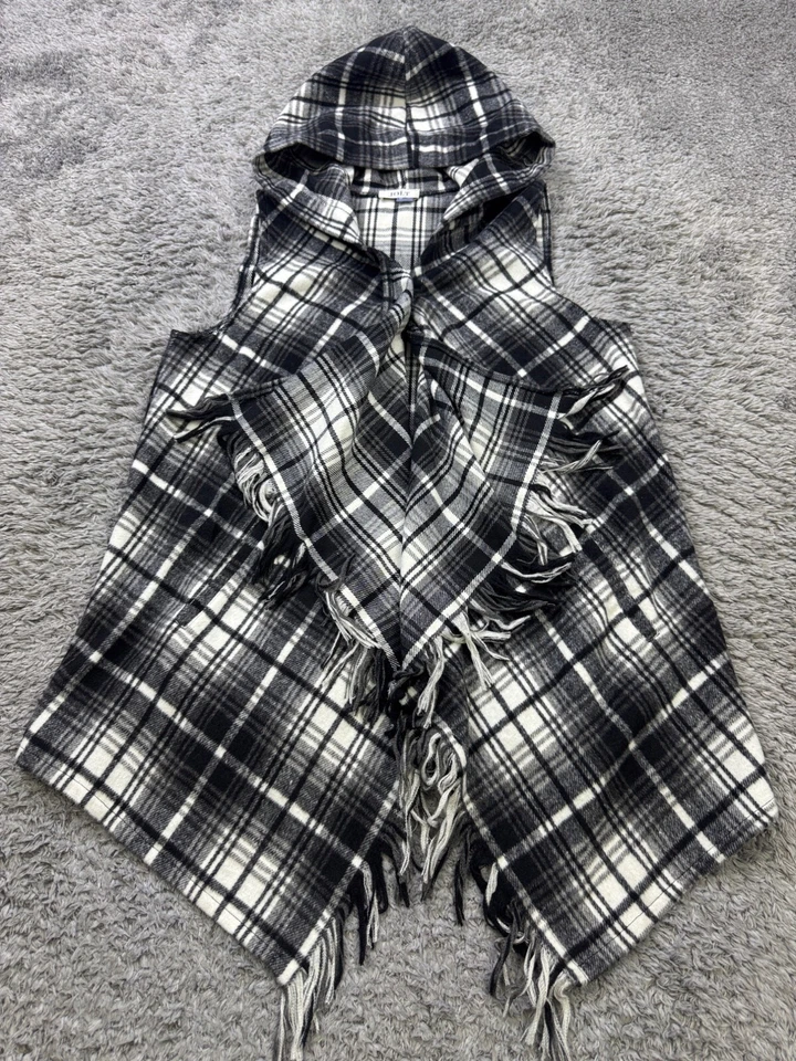 Chaqueta Jolt Mujer Gris Medio Ventana Cuadros Cascada Drapeada Cárdigan con Capucha Foto 1 de 4