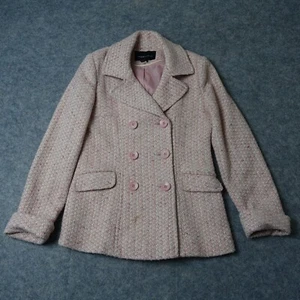 VINTAGE Moda International Coat Womens Small Pink Double Breasted Tweed Wool Pea - Picture 1 of 11