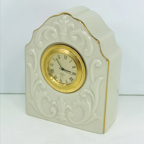 VTG Lenox Ceramic Sandhurst Quartz Clock with Gold Trim Accent MCM made in USA Cover
