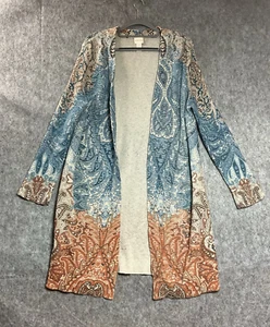 Chicos Pullover Damen 2 Large blau Geometrisches Muster vorne offen Cardigan Staubtuch Landhaus - Bild 1 von 10