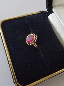 Vintage PSCO 10K Gelbgold Oval Granat Januar Jubiläum Schatz Ring - Bild 1 von 8
