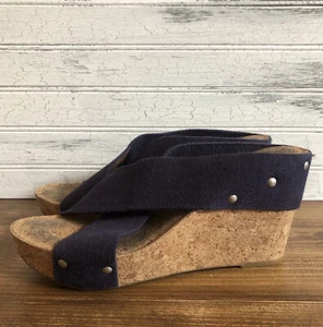 Lucky Brand Miller 2 Navy Cork Wedge Sandals Womens Size 9.5 M - Picture 1 of 9