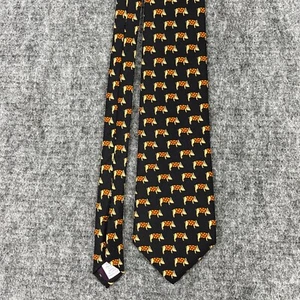 Paul Fredrick Tie Mens 54" Black Italian Silk Hand Tailored Pig Animal Print USA - Picture 1 of 8