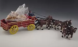 CAST IRON 6 HORSE DRAWN WAGON WITH 23 BARRELS TOY 24'' - Picture 1 of 7