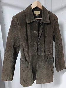 Caslon Women's Medium Green Beige Suede Leather Jacket Vintage - Picture 1 of 8
