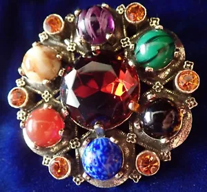 VTG ORIGINAL PIN MULTI-STONE/COLORFUL GLASS *STUNNING* GOLD-TONE EXC COND GFT BX - Picture 1 of 9
