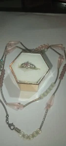 Vintage Silber 925 Granat & CZ Blume Ring Größe 7 & schöne Halskette 25" lang Je#1 - Bild 1 von 8