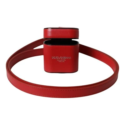 DOLCE & GABBANA Airpods Case Red Calfskin Leather Logo Print Strap Men 400usd - Image 1 of 4