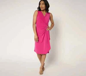 Vestido Susan Graver tejido líquido imitación envoltura cascada-Brt fucsia-alto pequeño-A685199 - Imagen 1 de 2