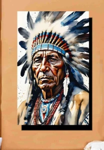 Arte de pared Bigfoot jefe indio nativo americano 16 x 24 listo para colgar - Imagen 1 de 4