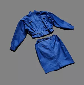 True Vintage Lammnappa Kostüm 1987 M S Biker Style Königsblau Lederjacke France - Bild 1 von 13