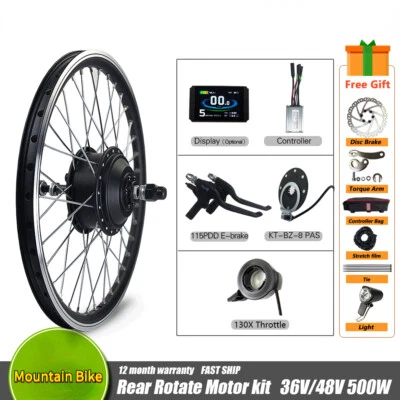 36V / 48V 500W E-bike Rear Rotate Brushless Gear Hub Motor Wheel Conversion Kit - Image 1 of 4