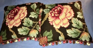 Collectible Aubusson Needlepoint Wool Throw Pillows Set of 2 - Picture 1 of 7