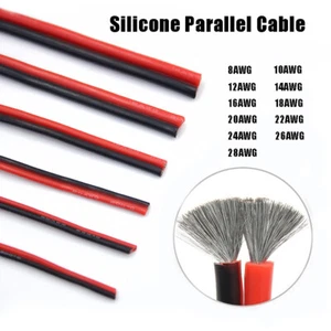Flexible Silicone Cable Wire Stranded 8AWG~28AWG Black/Red Double Parallel Wire - Picture 1 of 9