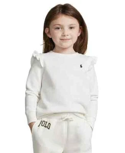 Polo Ralph Lauren Ruffled Fleece Sweatshirt Little Girls' 6X White Crewneck L/S - Picture 1 of 16