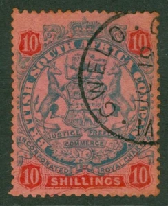 SG 50 Rhodesia 1896-97. 10/- Pizarra y bermellón-rosa. CAT £80 usado muy bien - Imagen 1 de 1