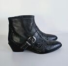 Zara Black Leather Studded Ankle Western Booties Size 37