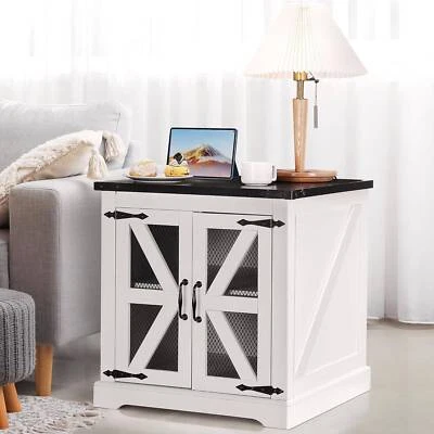 23.6in Large Farmhouse End Table with Charging Station Adjustable Storage Shelf - Image 1 of 4