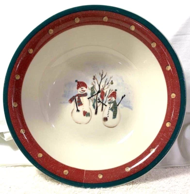 Сервировочная чаша Royal Seasons Stoneware Snowmen 10 дюймов RN2 желтая точка снята с производства - Изображение 1 из 4