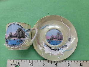 Vintage Mackinac Bridge Michigan State Souvenir Cup and Saucer - Picture 1 of 3