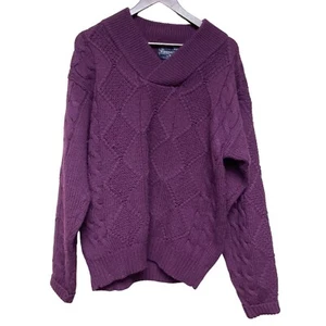 VTG Woodstock Bernard 100% Virgin Wool Purple Cable Knit Shawl Men's Size Large - Picture 1 of 6