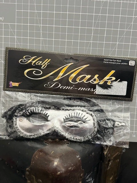 Forum Adult Lace Silver/Black Half Mask With Handle Halloween Costume Accessory - Image 1 of 2