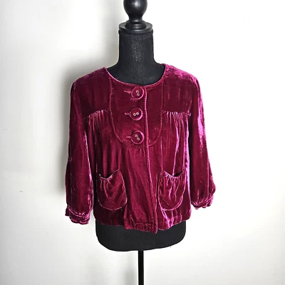 Abrigo Ambition Pea Mujer Pequeño S Mezcla Seda Terciopelo 3 Botones Ligero Boho Foto 1 de 4