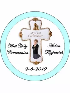 First Holy Communion Boy Cake Topper Edible Icing Communion Cake Decorations - Picture 1 of 2