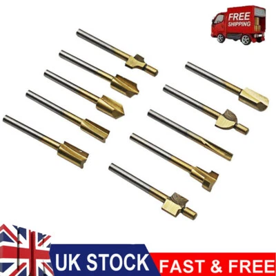 10x Rotary Tool Sets 1/8" 3mm Mini Shank HSS Titanium Router Bits Fit For Dremel - Image 1 of 4