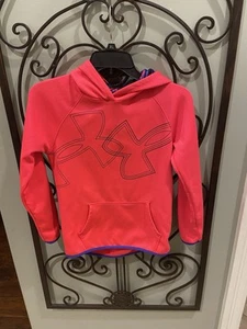 Under Armour Girls Youth Large Loose ColdGear Hooded Sweatshirt Coral Pink - Picture 1 of 4