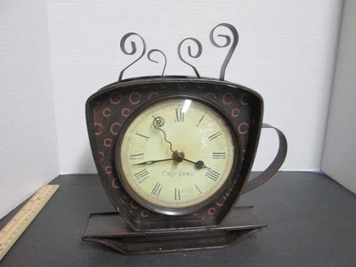 Rustic Metal Expresso Coffee Cup & Saucer Clock 9.25"tall & Wide 2” Deep Battery - Image 1 of 4