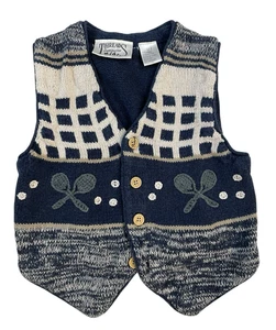 Vtg 80s Tennis Sweater Vest Boys Size 7 Unisex Sporty Knit Preppy Casual Sports - Picture 1 of 5
