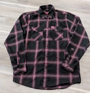 Dixxon Flannel Shirt Medium Black Pink Snap-On Tools Cancer Awareness Pearl Snap - Picture 1 of 6