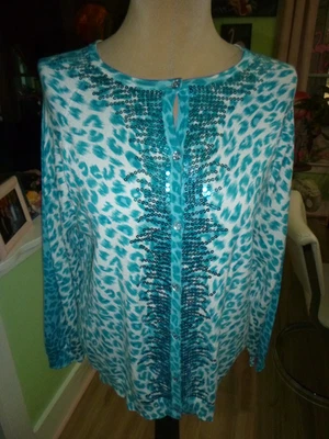WOMANS SIZE LARGE"QUAKER FACTORY"NEW SEQUIN FRONT COMFY/SOFT CARDIGAN SWEATER - Image 1 of 4