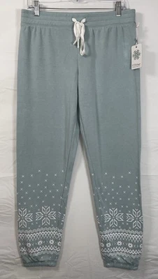 NWT Women’s PJ Salvage Sweatpants Joggers Lounge Pants Ice Blue Snowflake Medium - Image 1 of 4