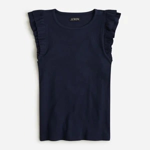 J.Crew Navy Vintage Rib Ruffle Crewneck Tank Top Size Medium - Picture 1 of 6