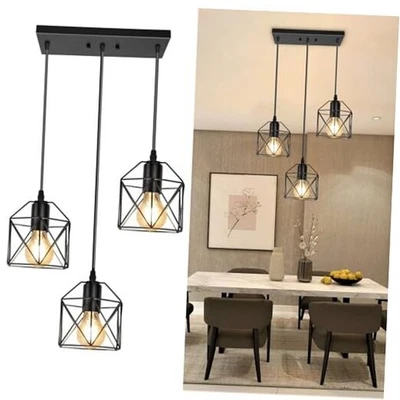 3-Light Hanging Pendant Light Long Chassis Metal Pendant Light 3 Light - Image 1 of 4