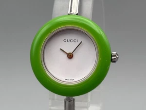Vintage Gucci Change Bezel 1100L Women's Watch Silver White Dial Light Green - Picture 1 of 13